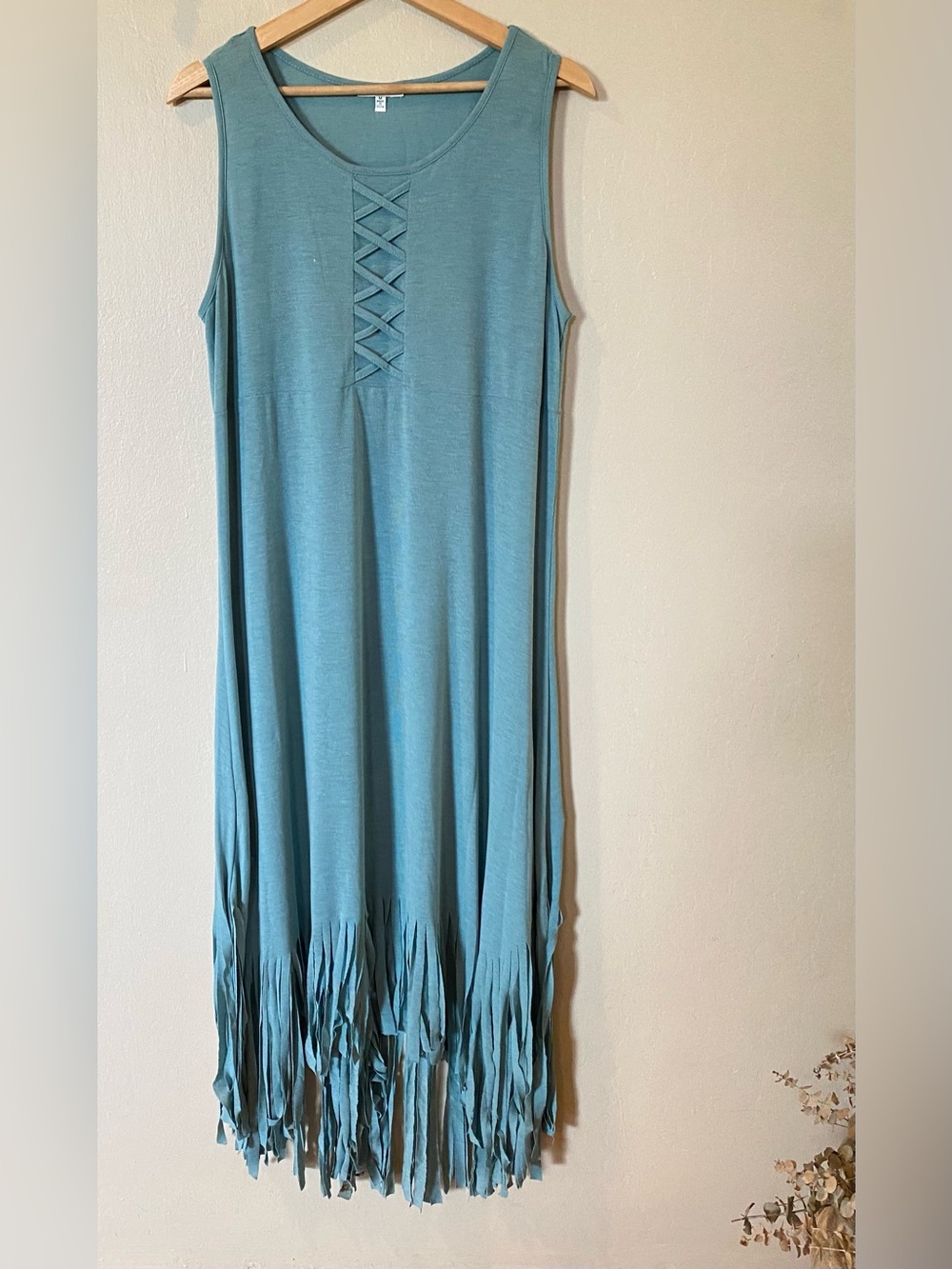JODIFL Teal Fringe Maxi Dress